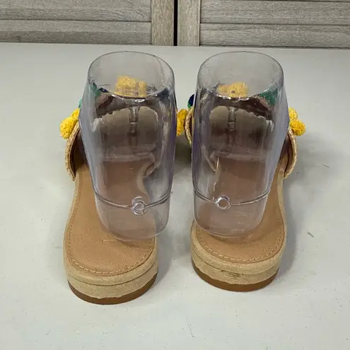 Loft  Women's Pom Pom Raffia Slides/Sandals Tan/Multi-8