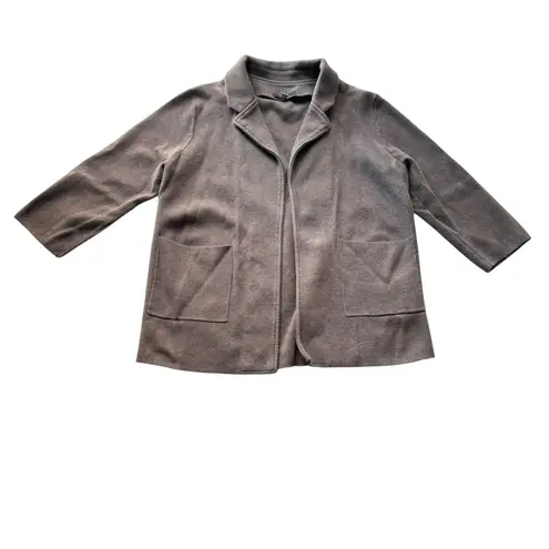 Quince Organic Cotton Knit Cardigan Blazer Brown Size Large Open Front Pockets