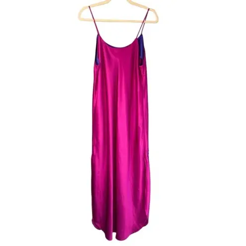 80s VTGMs. B Pink Satin Maxi Slip Dress Floral Applique Lingerie Nightgown S/M Size undefined