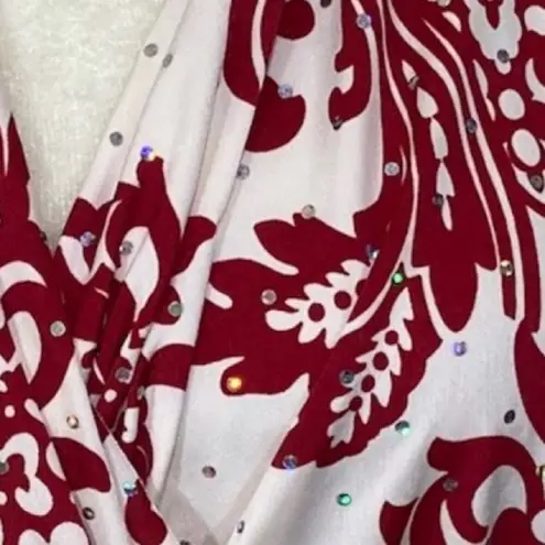 Floral sparkly halter top, Monaco ladies large red & white sequin surplice