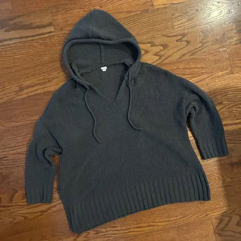 Aerie  Oversized Chunky Knit Hoodie Drop Shoulder Size Large Dark Gray - Image 3