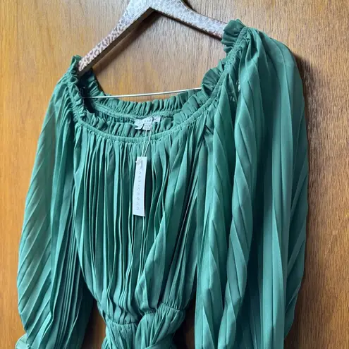 Baltic Born NEW Aubrey Off the Shoulder Pleated Mini Dress Green Large L NWT