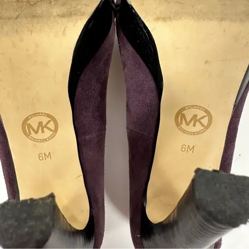 Michael Kors  Women’s Purple Suede Platform Dress Heels Pumps Gold MK Logo 6