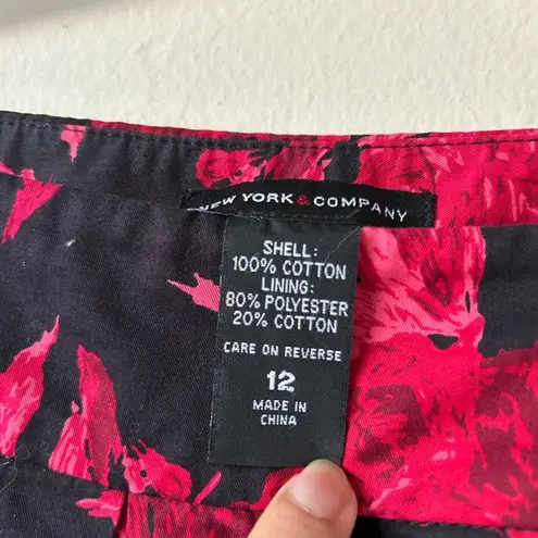 New York & Co. NWT Sz 12 Black Red Rose Floral Balloon Circle Skirt 100% Cotton