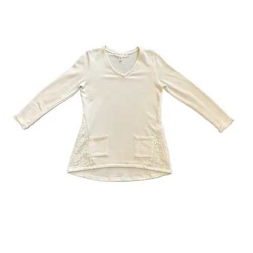 French Laundry ⭐️ cream colored pocket front sweater with lace details size large