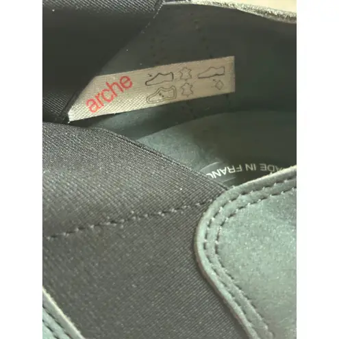 Arche France Gray Suede Leather Elastic Mary Jane Block Heel Shoes Size 37. US 6