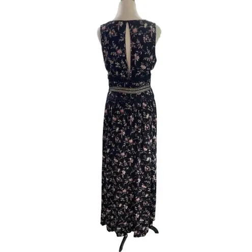 The Clothing Company Maxi Dress Womens Size L Black Floral Boho Hippie Festival