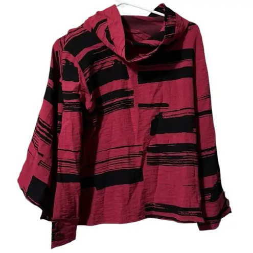 Habitat Clothes To Live In Women Small Black Red Cowl Neck Lagenlook Tunic Top