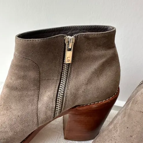 Loeffler Randall Ella Suede Ankle Boots Block Heel Zip Closure Taupe Size 10