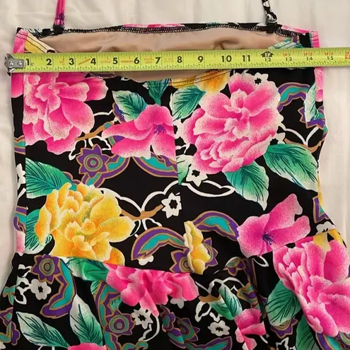 WonderBra by Christina Vintage Black Floral Swimsuit Womens Size 14 36BC Ruffle