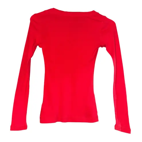 Energie Y2K Style Top Teens Size Medium V Neck Ribbed Red Long Sleeve ~Flawed