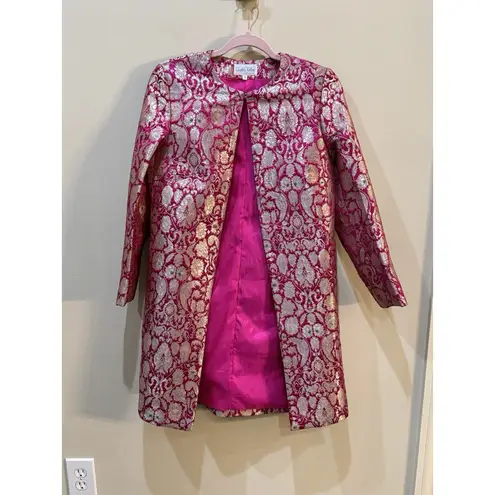 Charolette Kellogg Silk Ornate Floral Jacket Duster Size 2 Hot Pink Palm Beach