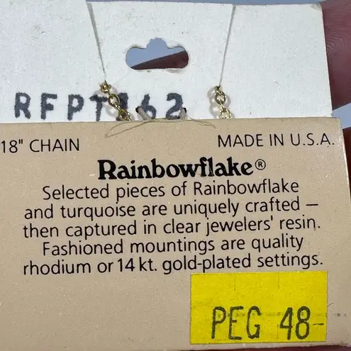 Vintage 14K GP Rainbow Flake Turquoise Pendant Necklace & Earrings Set Blue