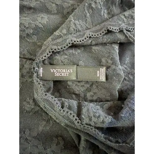 Victorias Secret Lingerie Dress Size M black lace long sleeve back neckline Size M