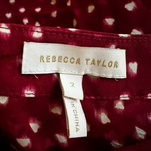 Rebecca Taylor 3D Applique Red Floral Heart Top 100% Silk Size 2 Valentines Love