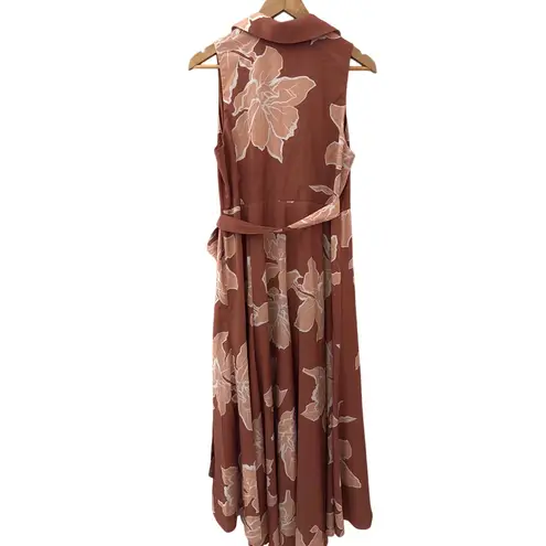 Hutch V Neck Sleeveless Full Wrap Dress Taupe Florals Size Medium Petite