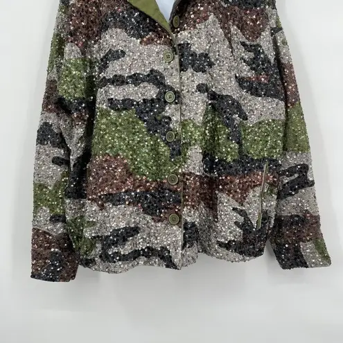 Revolve NEW Retrofete Idan Camo Sequin Matching Set Shorts Jacket Shacket Army 