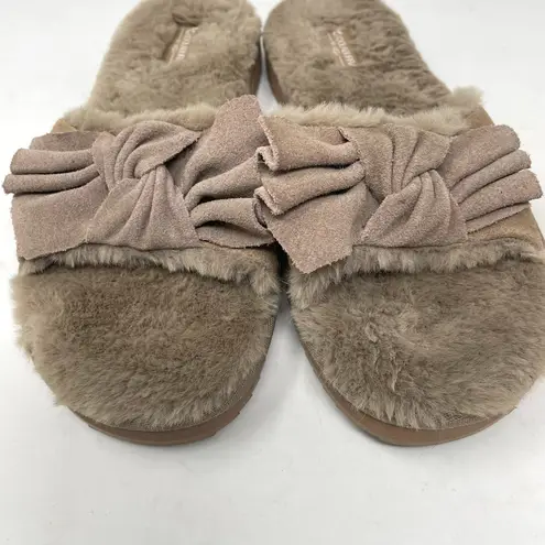 Koolaburra by Ugg Ishani Suede Bow Faux Fur Slippers Slides Amphora Taupe 10