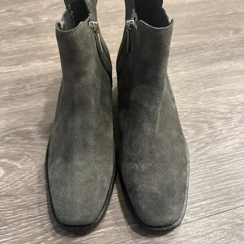 Aquatalia Carmie Gray Suede Chelsea Ankle Boots Preppy Classic Minimalist Chic