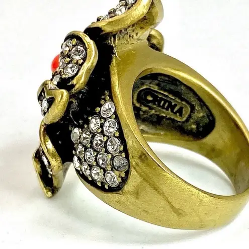 Heidi Daus Ribbon Blossom Flower White Crystal Turquoise and Coral Cab Ring Gold