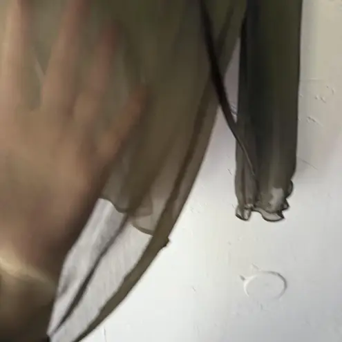 Petticoat Alley Blouse Womens Small Olive Green Sheer Long Sleeve Boho Lace Top