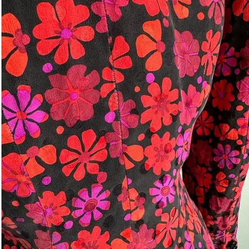 Handmade silk floral peak lapel double breasted blazer jacket size small S Orange