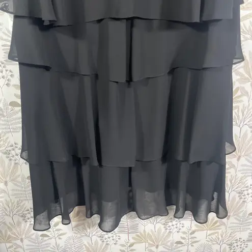 Slny Black Tiered Chiffon Beaded Capelet Overlay Cocktail Dress Size 12