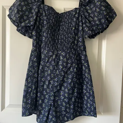 Storia Floral Puff Sleeve Romper S Blue