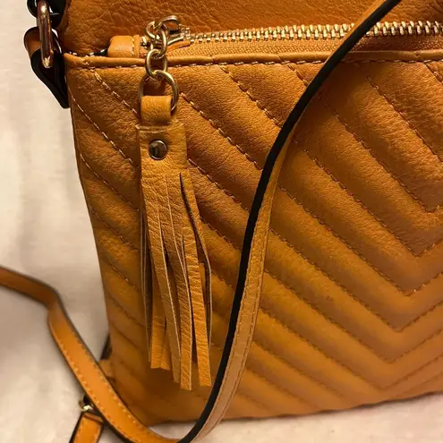 Mustard Yellow Dome Crossbody Bag with Dalmatian Lining Orange