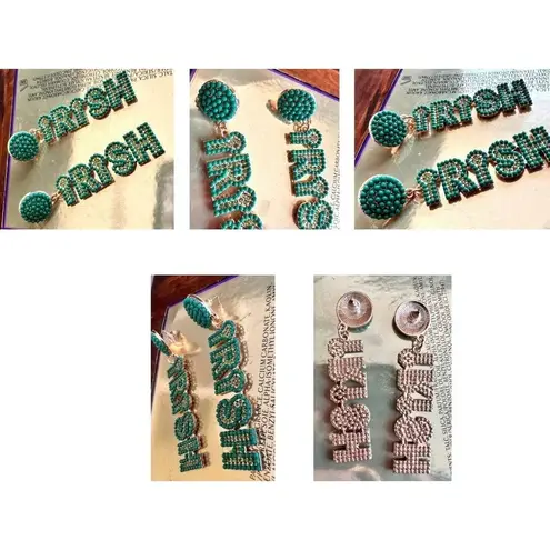 Handmade St Patrick's Day Earrings Irish Embellished Green Crystal Clovers Festiv…