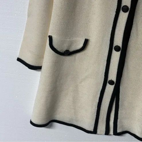 Boston Proper Sweater XL Cardigan Long Ivory Black Detail Button Down Wool Blend
