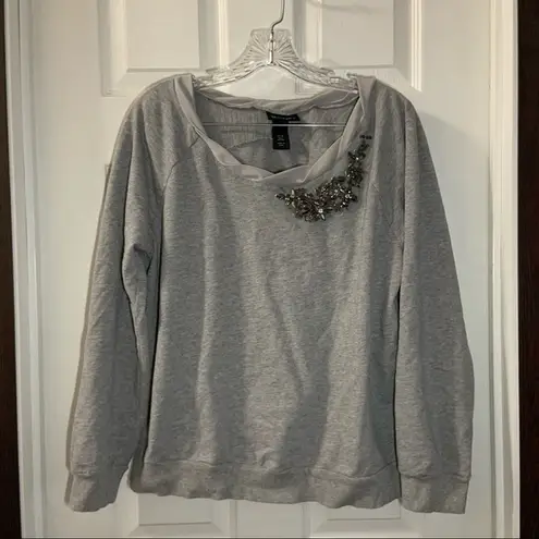 Lane Bryant  Grey Scoop Neck Beaded Accent Sweatshirt 14/16