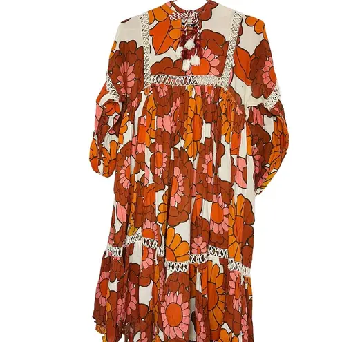 The Bar DODO OR Nell Burnt Orange White Floral Lace Cutout Oversized Dress Size S