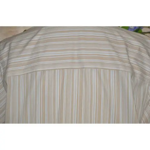 Foxcroft No-Iron Long Sleeve Khaki Striped Button Down Collared Shirt Size 14W