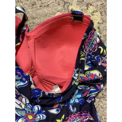 Anne cole New. Navy floral bandeau swimsuit. 16W