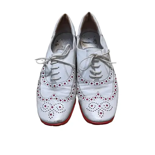Sesto Meucci Golf By Sherry Spikeless Shoes Size 7M White Leather Wing Tip