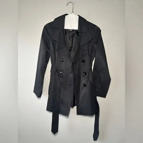 London Fog Women's Black Double-Breasted Belted Collared Trench Size Small