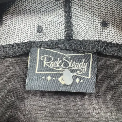 Rock Steady Black Sheer Polka Dot Lace Sweetheart Bodice Rockabilly Peplum Top Size M