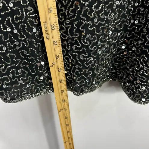 Laurence Kazar Lawrence Kazar Silk Beaded Tank S Black Sequin Y2K Party Cocktail Evening Top