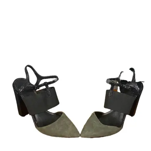 Charles David Gray Suede Leather Cap Toe Ankle Strap Chunky Heels Women Sz 6