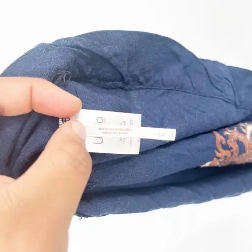 Linjia Shop Womens Boho Embroidered Flare Long Sleeve Cropped Top Size L Navy Blue Size L