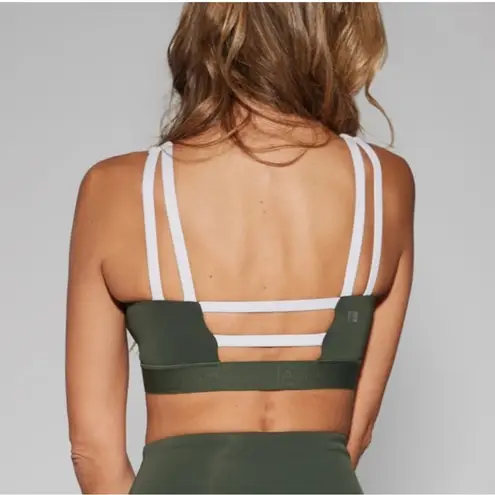 Aurum Reve Sports Bra Olive Green White Strappy Back Medium Support Small Active