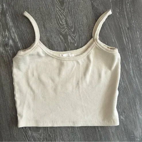 Meshki Cream Ribbed and Cropped Tank Top Size Large