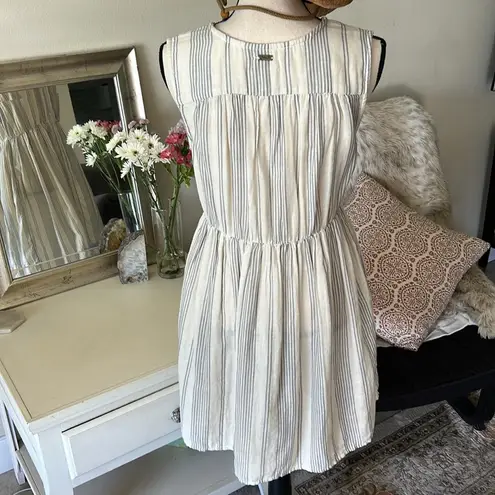 Pact cottage 100% organic cotton coastal beach mini cream gray striped dress Sâ