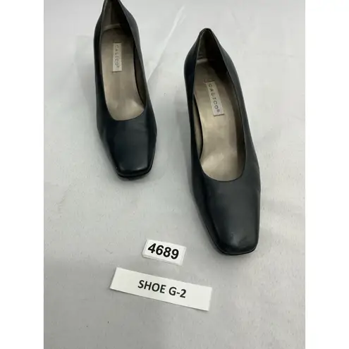 Womans Calico Slip On Pumps 8 M Blue Square Toe Heel