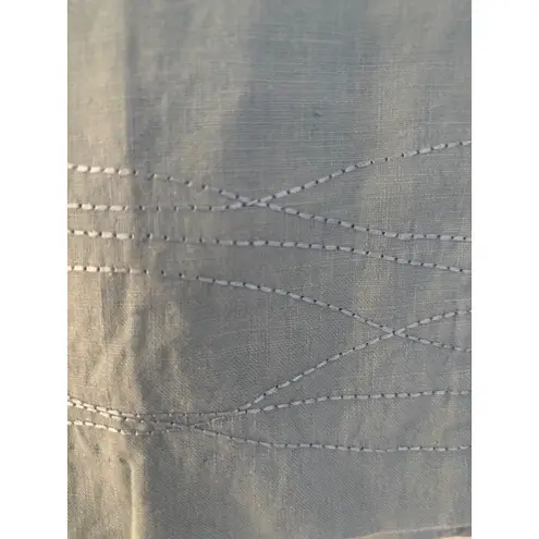 womens light blue linen blend blazer jacket with decorative stitching 3/4 sleeve