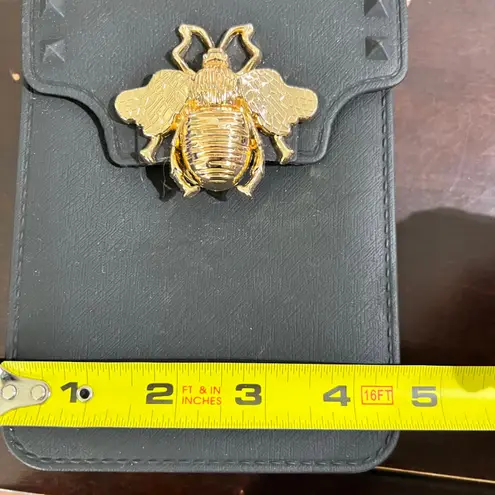 Black Crossbody Cell Phone Bag With Golden Bee Accent Studded Mini Purse