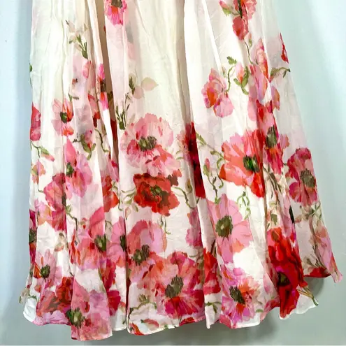 Zimmermann Lightburst Floral Cotton Silk Maxi Skirt Cream Red Flora US 4 NEW
