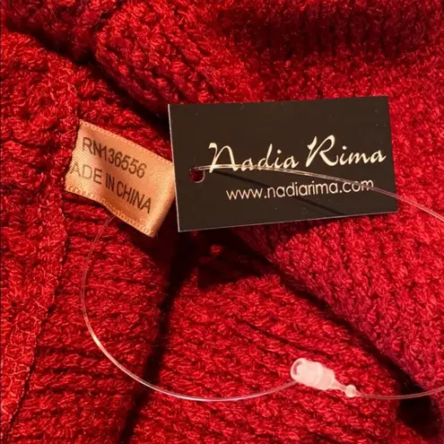 Nadia Rima NWT Cozy Red Cowl Neck Side Button Cable Knit Poncho