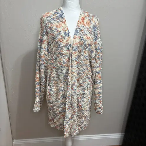Serra Popcorn Cardigan Sweater Womens M Cream/Rust/Blue Oversized Relaxed Soft